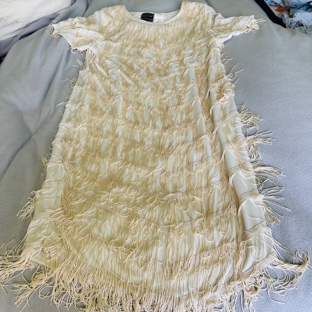 Vintage Jean for Joseph Le Bon Dress Womens 14 Flapper Art Deco Fringe Gatsby